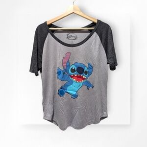 Disney Stitch Baseball T-Shirt Screen Tee Heather Gray Short Sleeve Medium